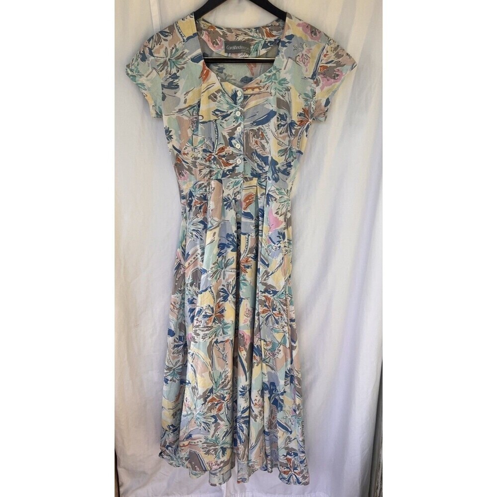 VTG Carol Anderson California Midi Dress Pastel Beach Vacation Button Front